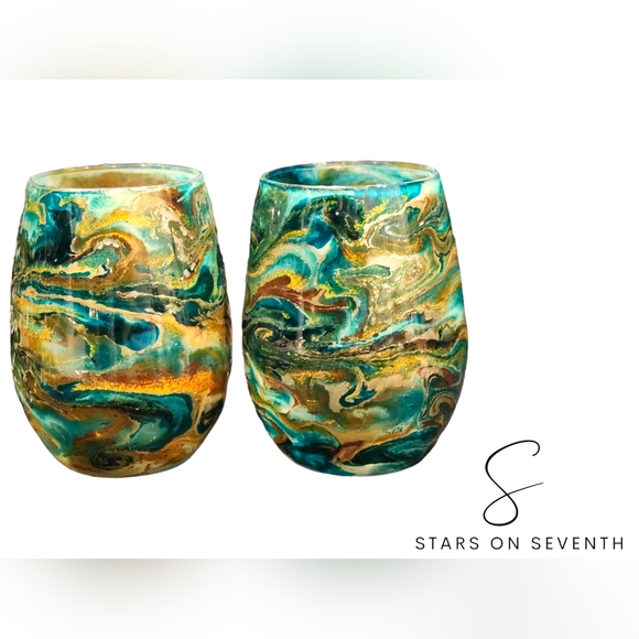 Peacock Inspired 🦚/Stemless Wine Set - Picture 3 of 3